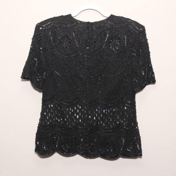 Vintage Stenay 80s Beaded Sequined Black Top Size Medium - Picture 4 of 9